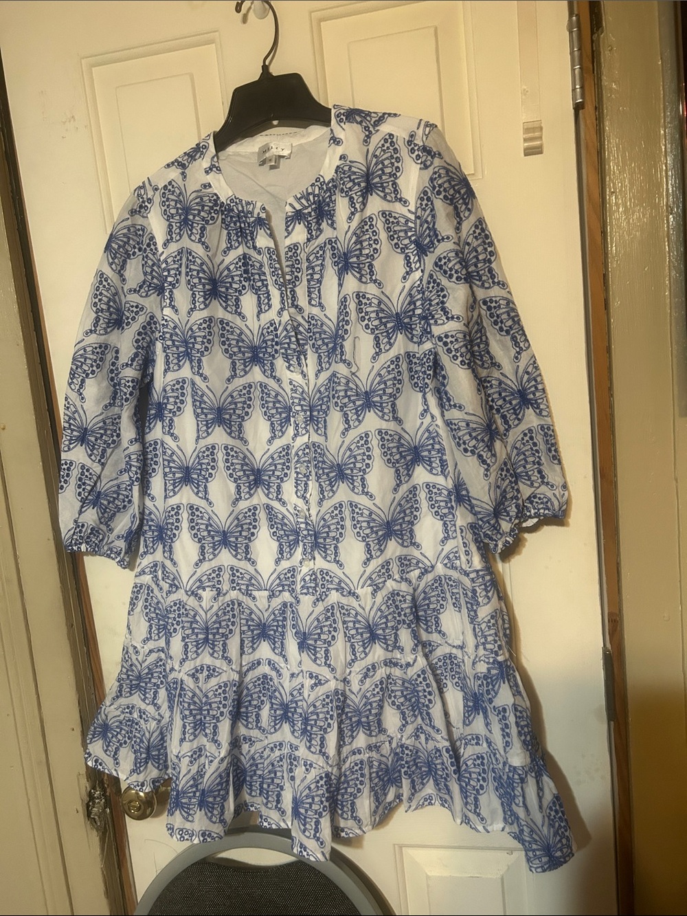 Milly White Dress with Blue Butterfly Print
